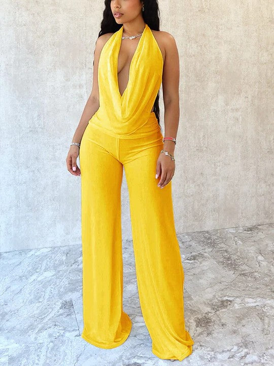 Mesh Cowl Neck Jumpsuit
