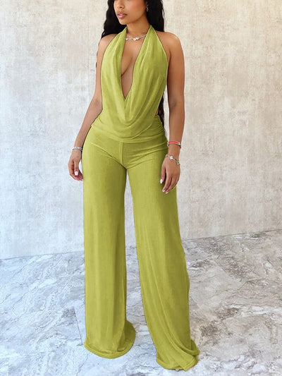Mesh Cowl Neck Jumpsuit