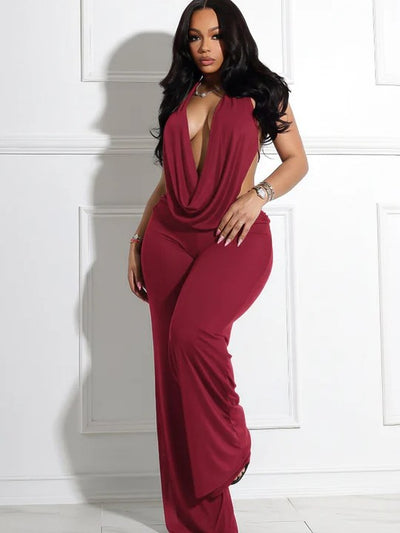 Mesh Cowl Neck Jumpsuit