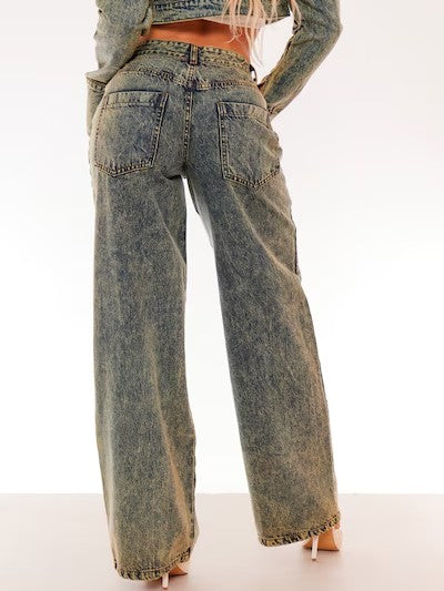 Low Rise Jeans - Black Acid Wash