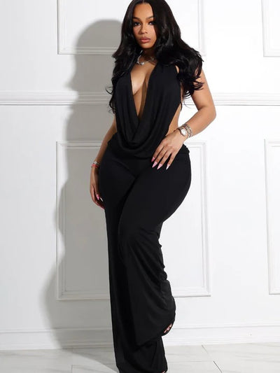 Mesh Cowl Neck Jumpsuit