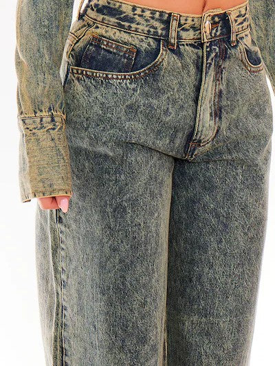 Low Rise Jeans - Black Acid Wash